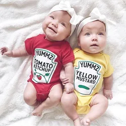 Tomato Ketchup Yellow Mustard Red and Yellow Bodysuit Baby Boy Twins Baby Clothes Twins Baby Boys Girls