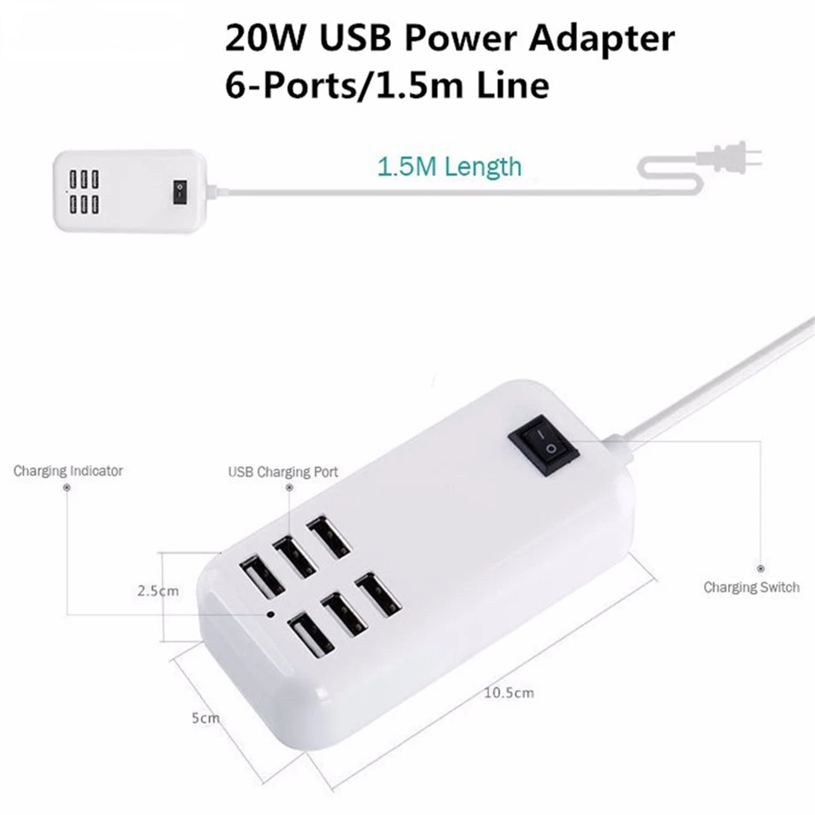 Asunflower 6 Порты телефон USB Зарядное устройство для iPhone iPad samsung Множественная настенная зарядка 5В/3A EU/US/UK штекер Адаптер для мобильного телефона