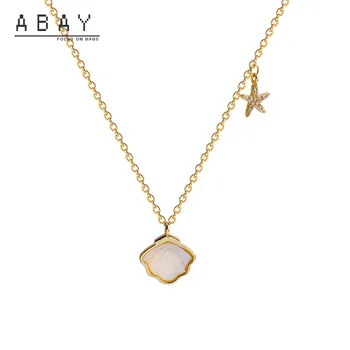 

Women Titanium Steel Starfish Shell Necklace 2020 New Fashion Simple Temperament Elegant Design Sense Clavicle Chain Women