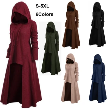 

S-5XL Hooded Dress Middle Ages Renaissance Halloween Hunter Archer Cosplay Costumes Vintage Medieval Carnival Party Vestido