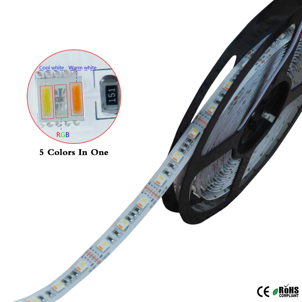 

DC12V 24V 5M/lot RGBWW 5 color in 1 led chip LED Strip tape;60Leds/m SMD 5050 flexible light RGB+cool White&warm white;IP30/67