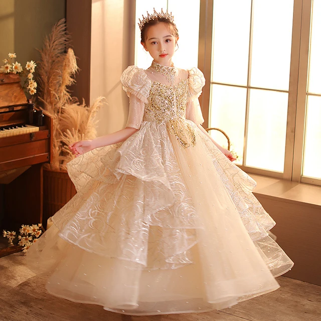 Sequins Beaded Kids Dresses For Party Wedding Dress Children