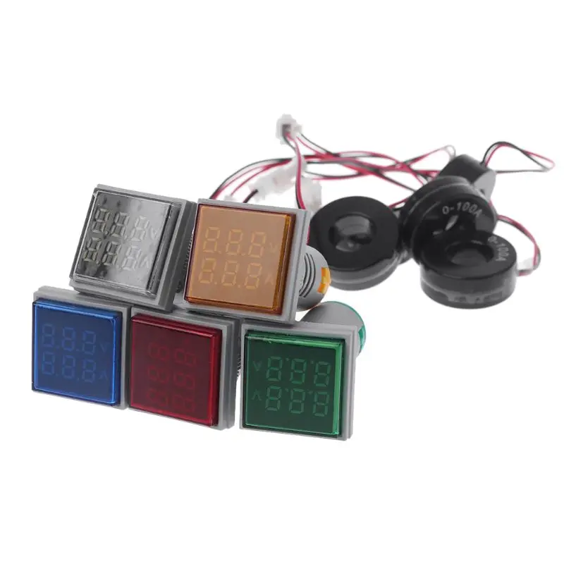 

Square LED Digital Dual Display Voltmeter & Ammeter Voltage Gauge Current Meter AC 60-500V 0-100A