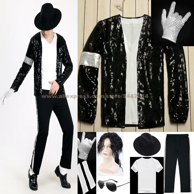 MJ Michael Jackson Coat Billie Jean Style Jacket & Glove Modern Dance Pants  T-shirt Cap