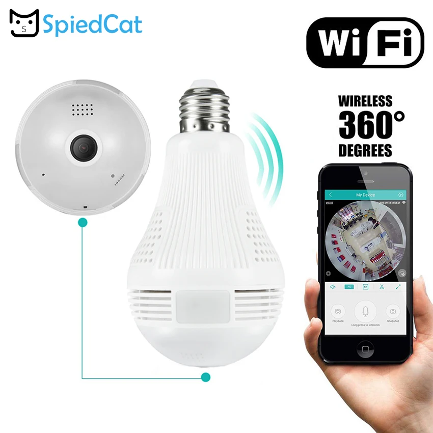 360 градусов умная лампа Беспроводная IP P2P Wifi 960P HD панорамная рыбий глаз для