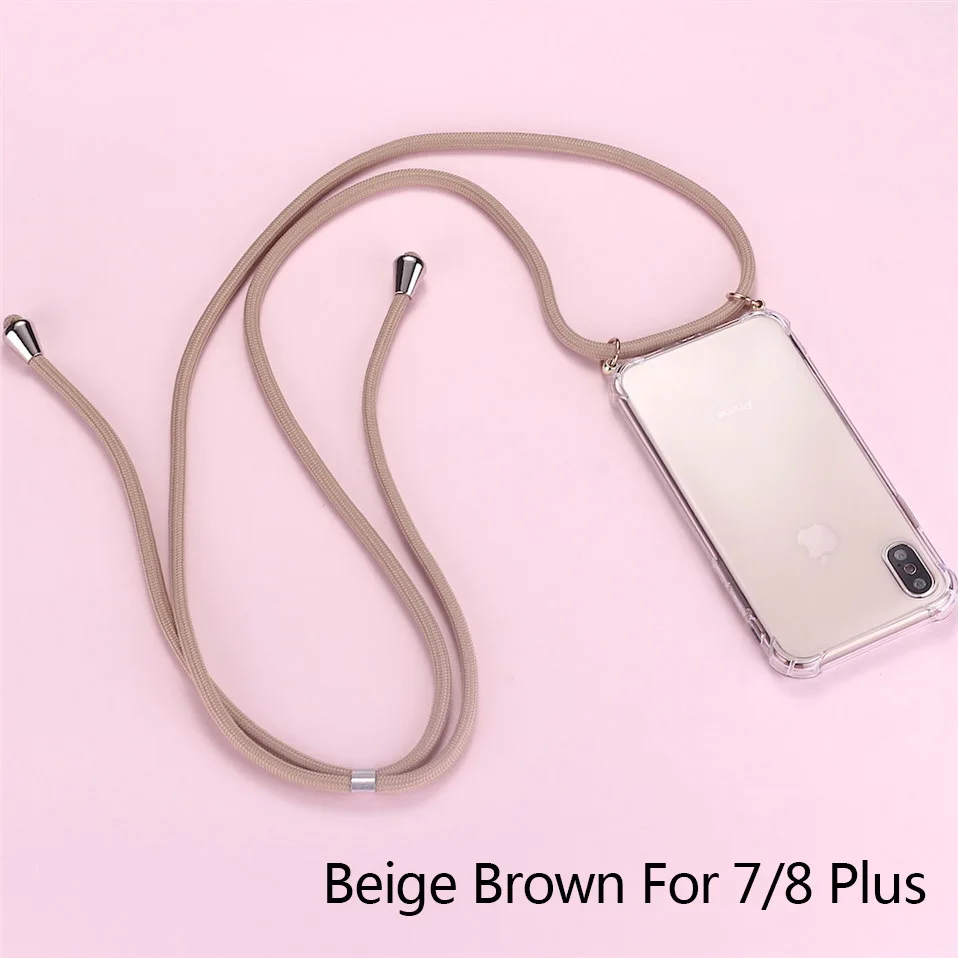 Beige-Brown Ремешок шнур цепь лента для телефона ожерелье Ремешок Мобильный чехол для телефона для iPhone 7 плюс 8 плюс Чехол для переноски для Apple 7+ 8 плюс - Цвет: Beige-Brown