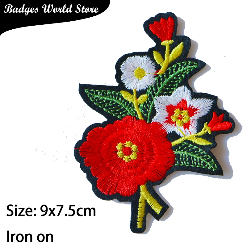 Rose Plum Blossom Embroidered Iron on Patches 1 PCS for Clothing DIY Stripes Sticker Flowers Badges on Backpack