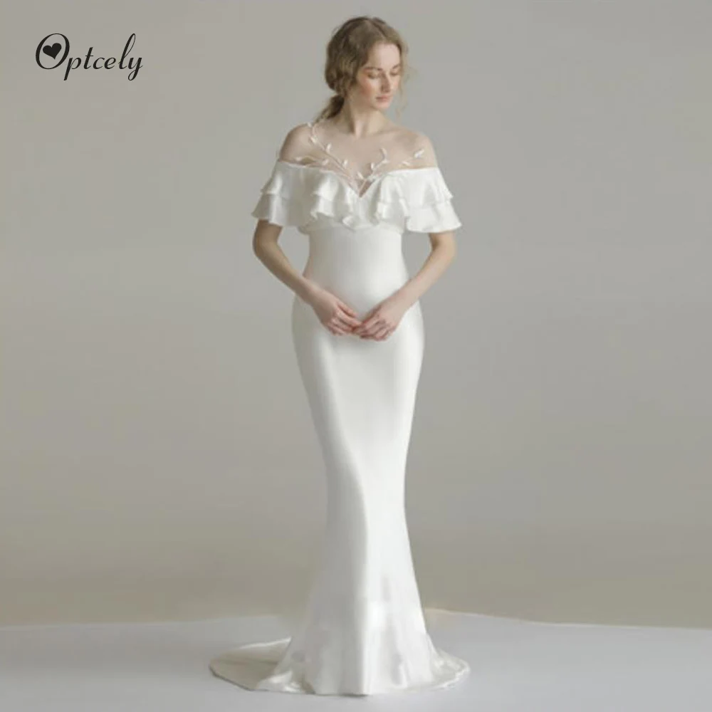 Optcely Vintage Charming Wedding Dress Mermaid O-Neck Satin Train Appliques Beading Custom Princess Dream Gowns Plus Size
