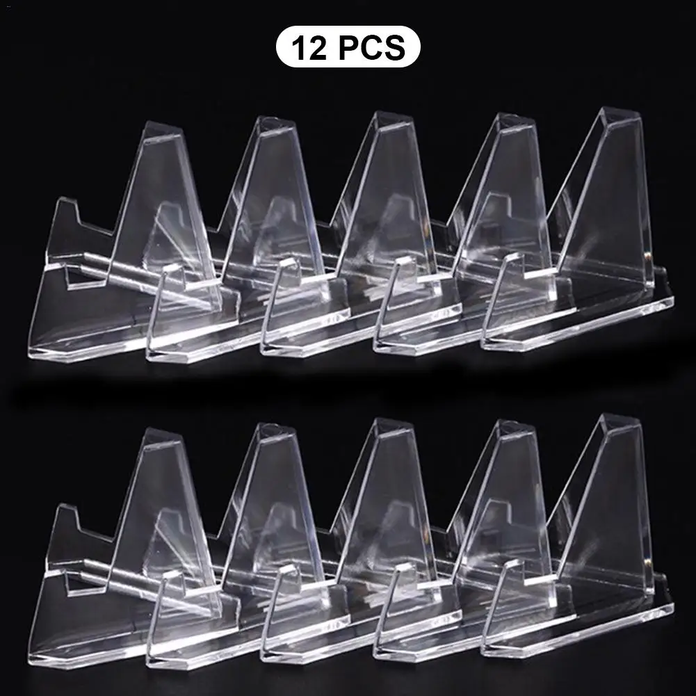 CLENEW 25Pcs Coin Holder Clear Acrylic Transparent Easel Stands Coin Display Easel Post Card Display Storage Rack 
