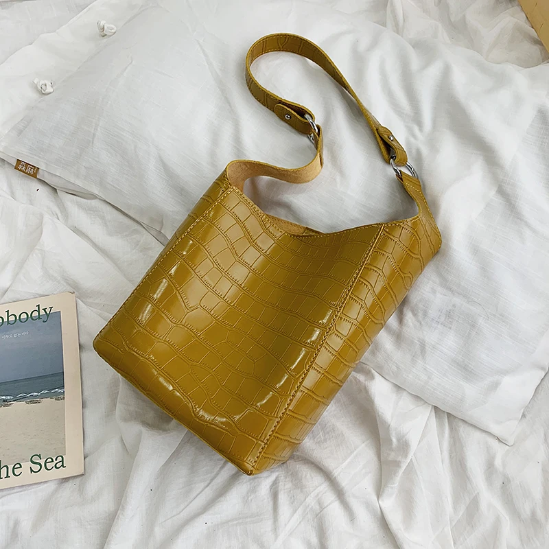 [BXX] Женская сумка через плечо, универсальная Большая вместительная композитная сумка, сумка-ведро с каменным зерном, сумка HI322 - Цвет: yellow