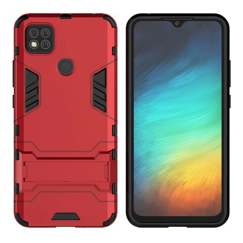 

Redmi 9C Case Luxury Armor Anti-Fall Phone Case For Xiaomi Redmi 9C 9 C Soft TPU + Hard PC Invisible Bracket Protection Cover