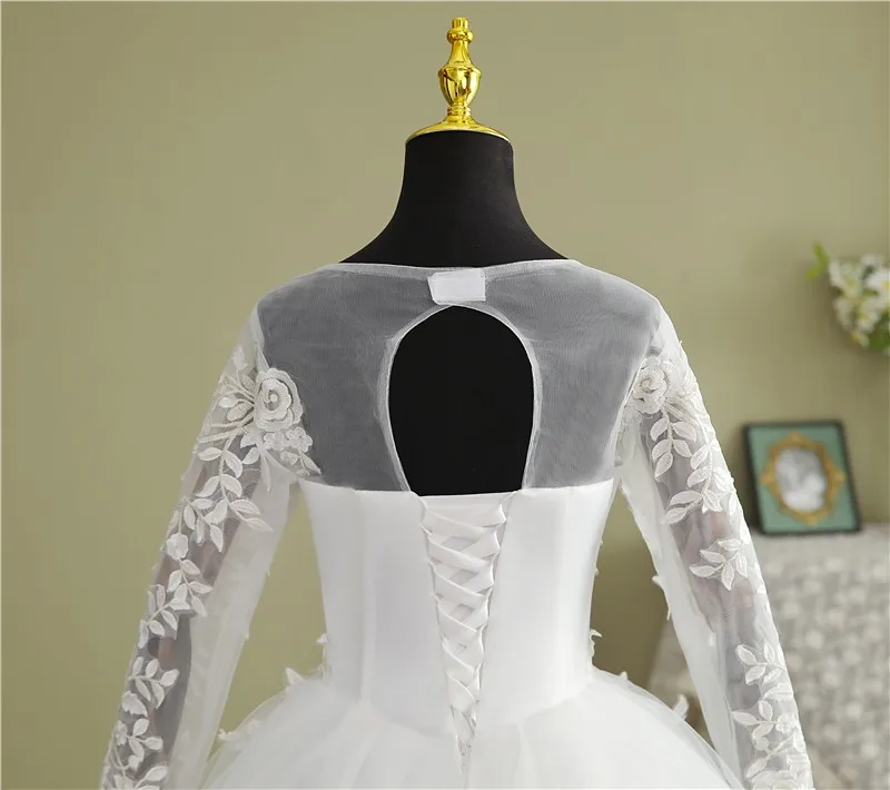 gown for wedding VLNUO NISA Real Video New Korean Plus Size Wedding dress Full Sleeve Long Lace Appliques Noiva Gown O-Neck Cheap wholesale China short wedding dresses