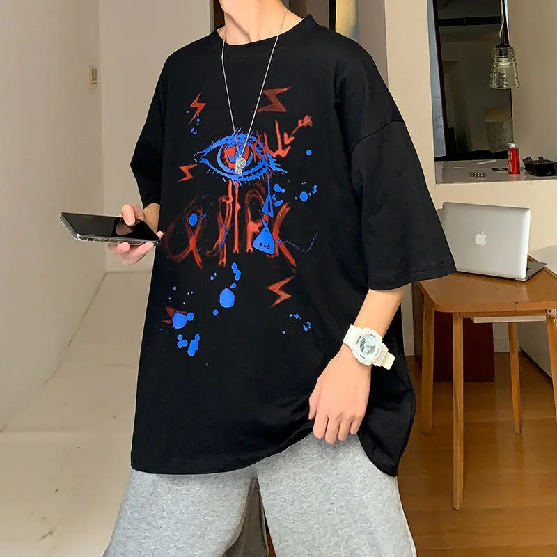 

2020 Summer New Chinese Style Men's Original Trend Graffiti Printing Casual Short-sleeved T-shirt Loose Cotton M-2XL