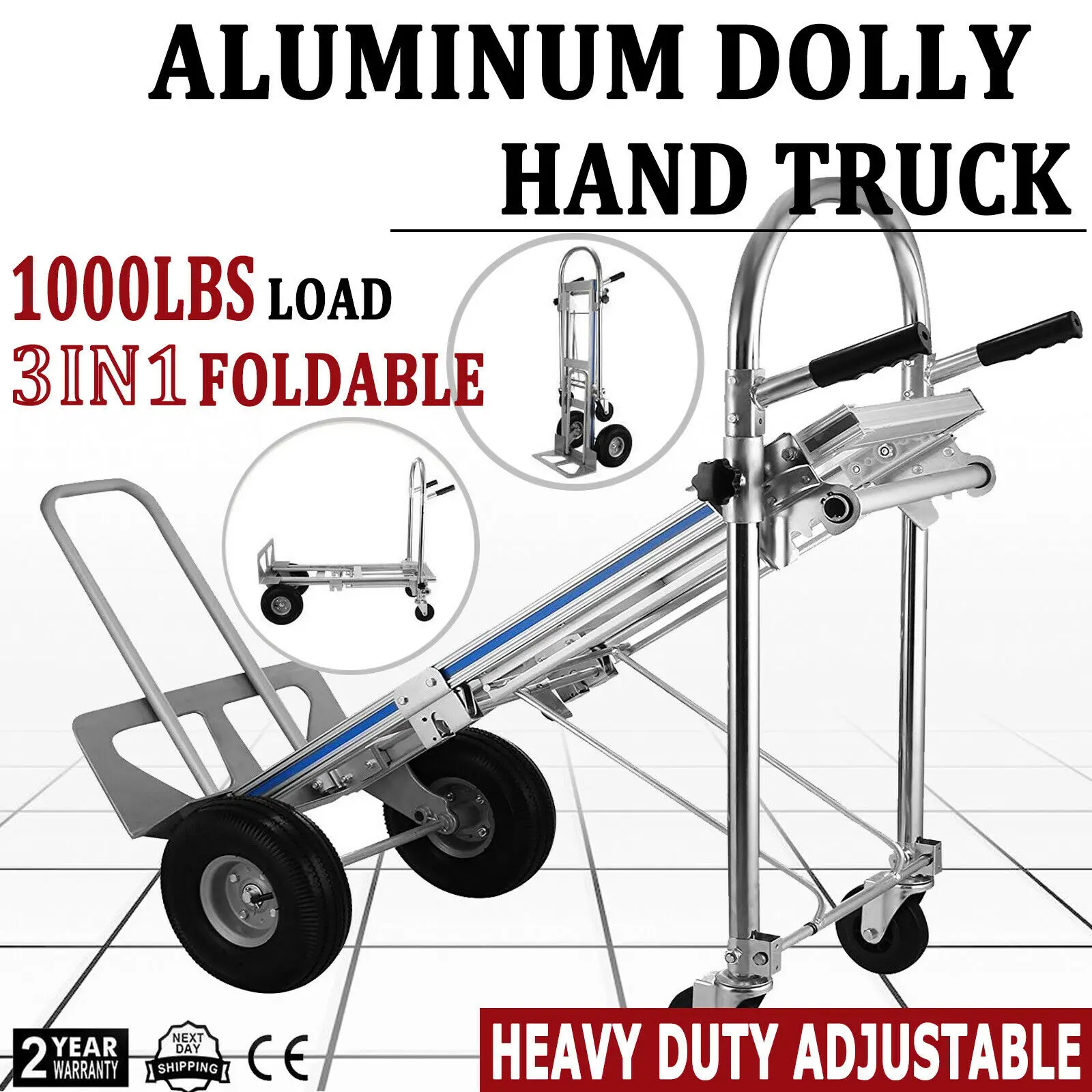 3in1 Hand Truck Folding Dolly 4-Wheels Barrow Tools Transport Trolley Beach Cart Carretilla Luggage Shopping Cart 1000 lbs Wagon