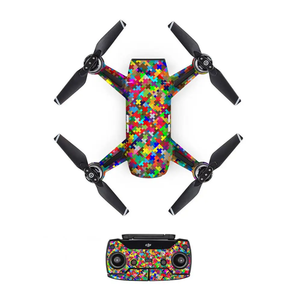 Colour Style Decal PVC Skin Sticker For DJI Spark Drone Remote Controllers 3 Batteries Protection Film Cover