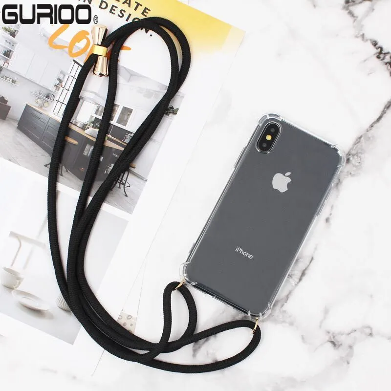 

Transparent TPU Cell Phone Case For iphone 7 8 6 6S Plus X XS XR XS Max Crossbody Necklace Cord Lanyard Shoulder Neck Strap Rope