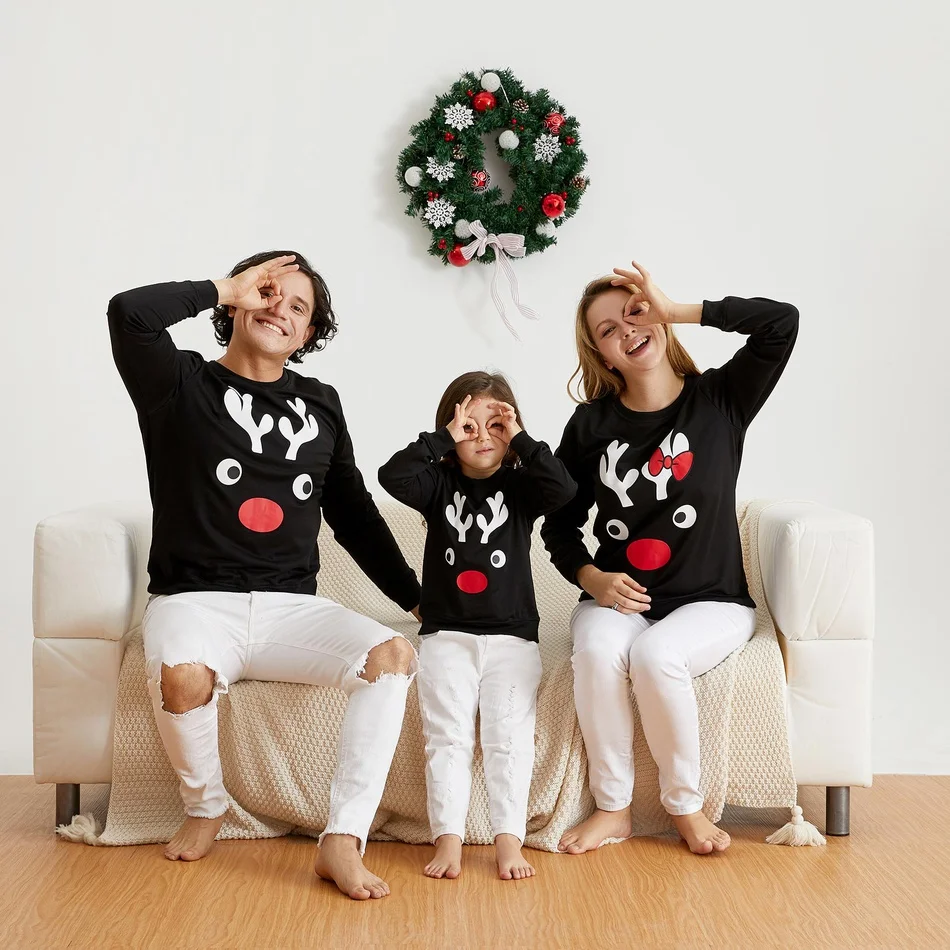 

PatPat New Arrival Autumn and Winter Christmas Elk Print Family Matching Sweatshirts Tops Family Look Kids Clothing