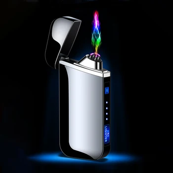

USB Electric Lighter Fingerprint Touch Plasma Double Arc Straight Into Cool Lighter Cigarette Accessories Men's Christmas Gift