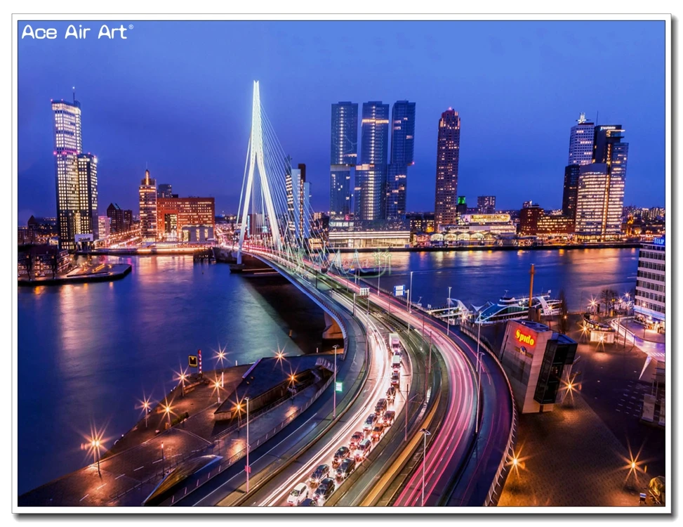 Europe Landscape 5d DIY Diamond Painting Netherlands Scenery Mosaic Embroidery Erasmus Bridge in Rotterdam for Room Decoration