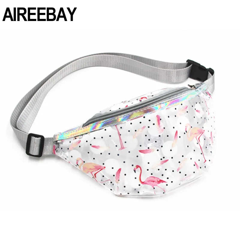 AIREEBAY женская прозрачная поясная сумка для детей пвх фламинго Фанни-пачки для молодых девушек Водонепроницаемая нагрудная сумка для детей милая сумка для бедер