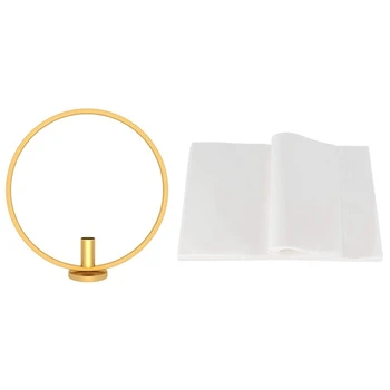 

3D Gold Round Metal Candlestick Wall Candle Holder (Gold) with 500 Pcs Wax Paper Food Packaging OilPaper