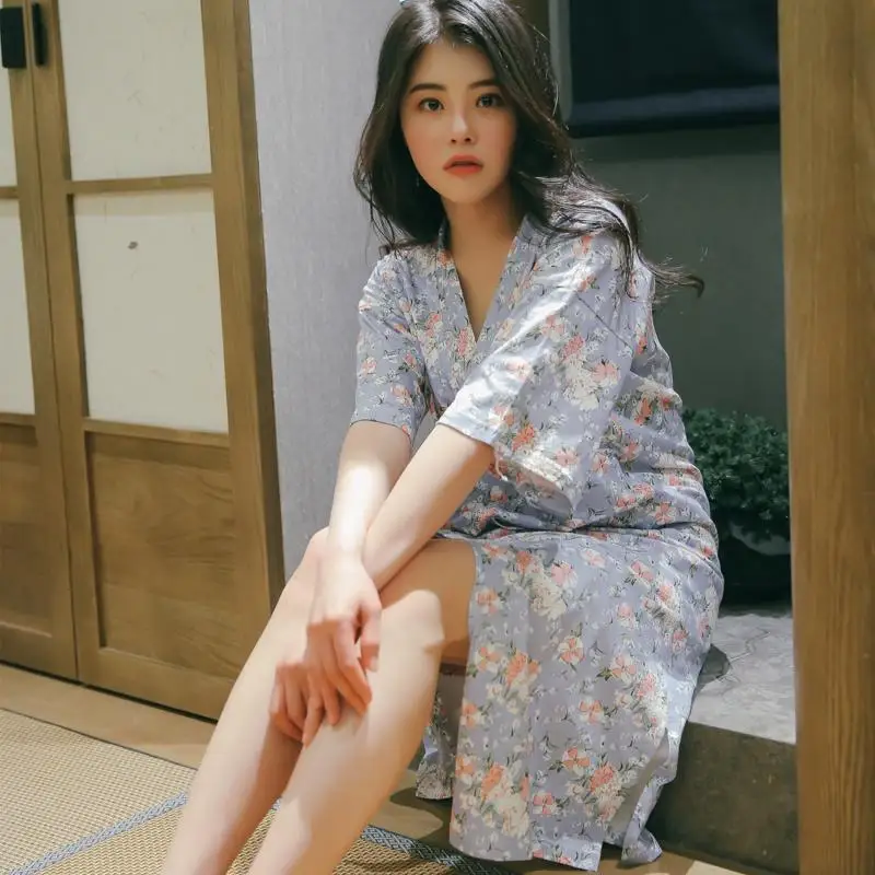 

Japanese Style Short Sleeve Nightgown Female Summer Pure Cotton Students Kimono Pajamas Summer Korean-style Sweet Cute Japanese-