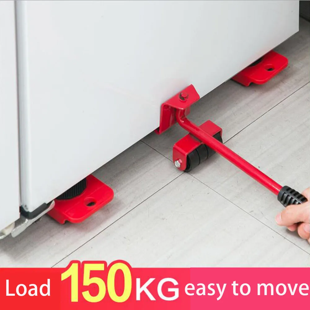 

5Pcs Professional Furniture Transport Lifter tool Set 4 Wheeled Mover Roller Heavy Stuffs Transport Lifter Bar Mover Device