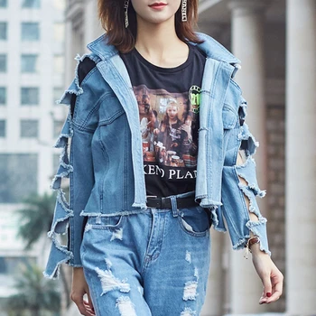 

2020 New Spring summer Short Denim Jacket Women Korean Loose Hollow Out Jeans Jackets Fashion Stars Denim Coat Female NZY163