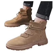 Мужские зимние ботинки в стиле ретро; мужские ботинки-дезерты на шнуровке; обувь с высоким берцем и круглым носком; зимние мужские уличные ботинки