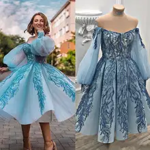 Элегантное коктейльное платье принцессы с открытыми плечами, аппликация бисером, длинный рукав, платье для выпускного вечера, вечерние платья длиной до середины икры