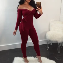 Fashion Solid Color Jumpsuit Womens Sexy V-Neck Long Sleeve Off-Shoulder Jumpsuit Overalls Autumn Winter Rompers Combinaison New Fashion Solid Color Jumpsuit Womens Sexy V-Neck Long Sleeve Off-Shoulder Jumpsuit Overalls Autumn Winter Rompers Combinaison New