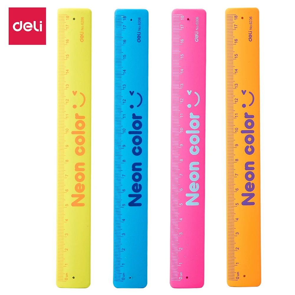 DELI 6206 regalo portátil gobernante Color al azar 2 unids/lote fluorescente colores de caramelo de silicio pulsera de la escuela los gobernantes de escala