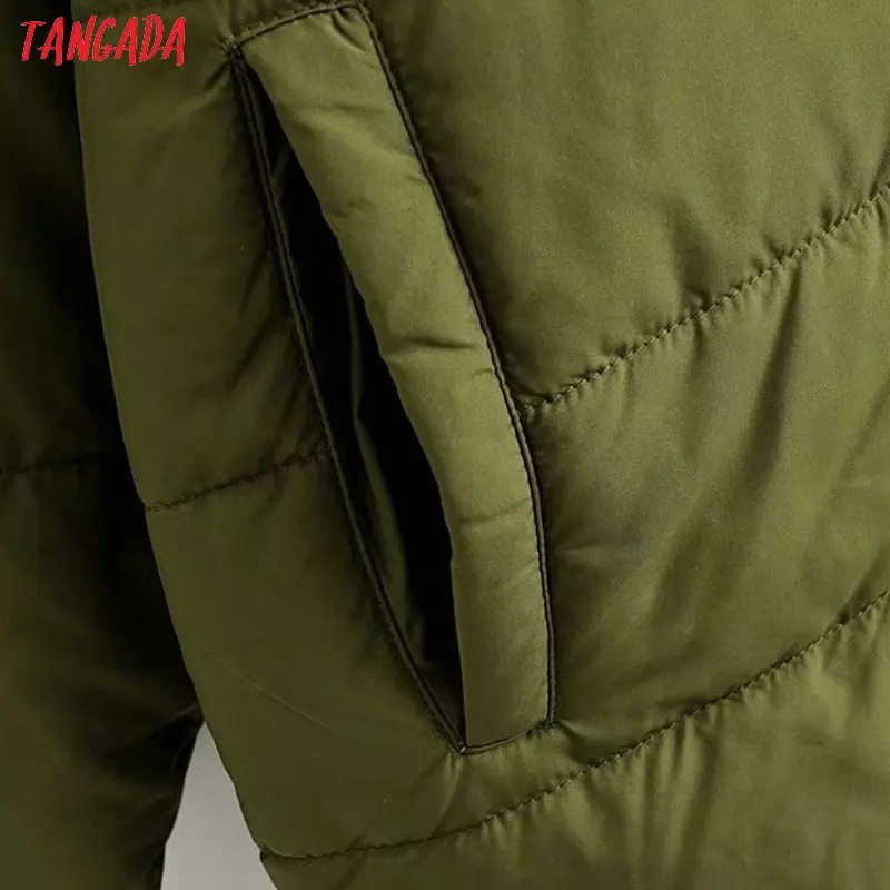 Tangada,, женская зеленая негабаритная длинная куртка с капюшоном, парка на пуговицах, Толстая Женская зимняя теплая куртка с карманами, 2R05