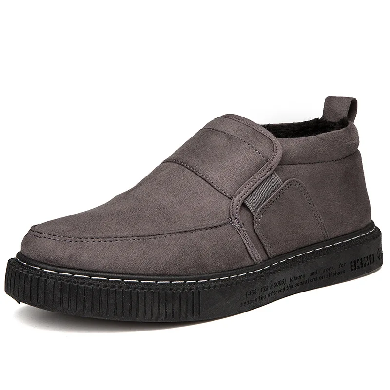 Grey M-Winter/Бархатная теплая хлопковая обувь; мужские зимние ботинки; модные повседневные Нескользящие хлопковые ботинки для взрослых - Цвет: Grey