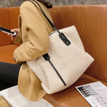 

Niche Design Autumn/winter Plush Handbags 2020 New Korean Wild One-shoulder Large-capacity Fashion Portable Tote Bag Width: 43cm