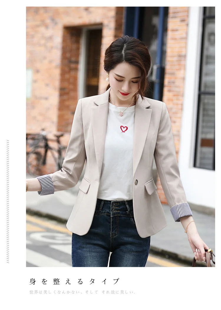 Элегантная однотонная Свободная верхняя одежда Blusas Femininas осенний офисный Однобортный блейзер с фигурным вырезом женский пиджак блейзер