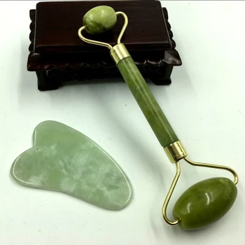 

2Pcs/Set Natural Rose Quartz Jade Roller Real Jade Gua Sha Board Mushroom Massager Face Lifting Tool Facial Guasha Massage Kit