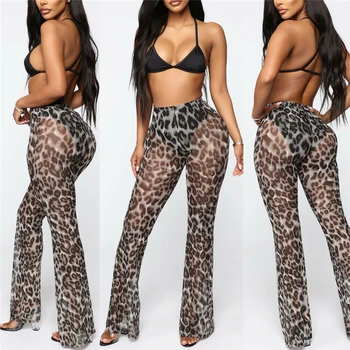 

Womens Sexy Beach Mesh Sheer Bikini Cover Up Swimwear Ruffle Pants Trousers