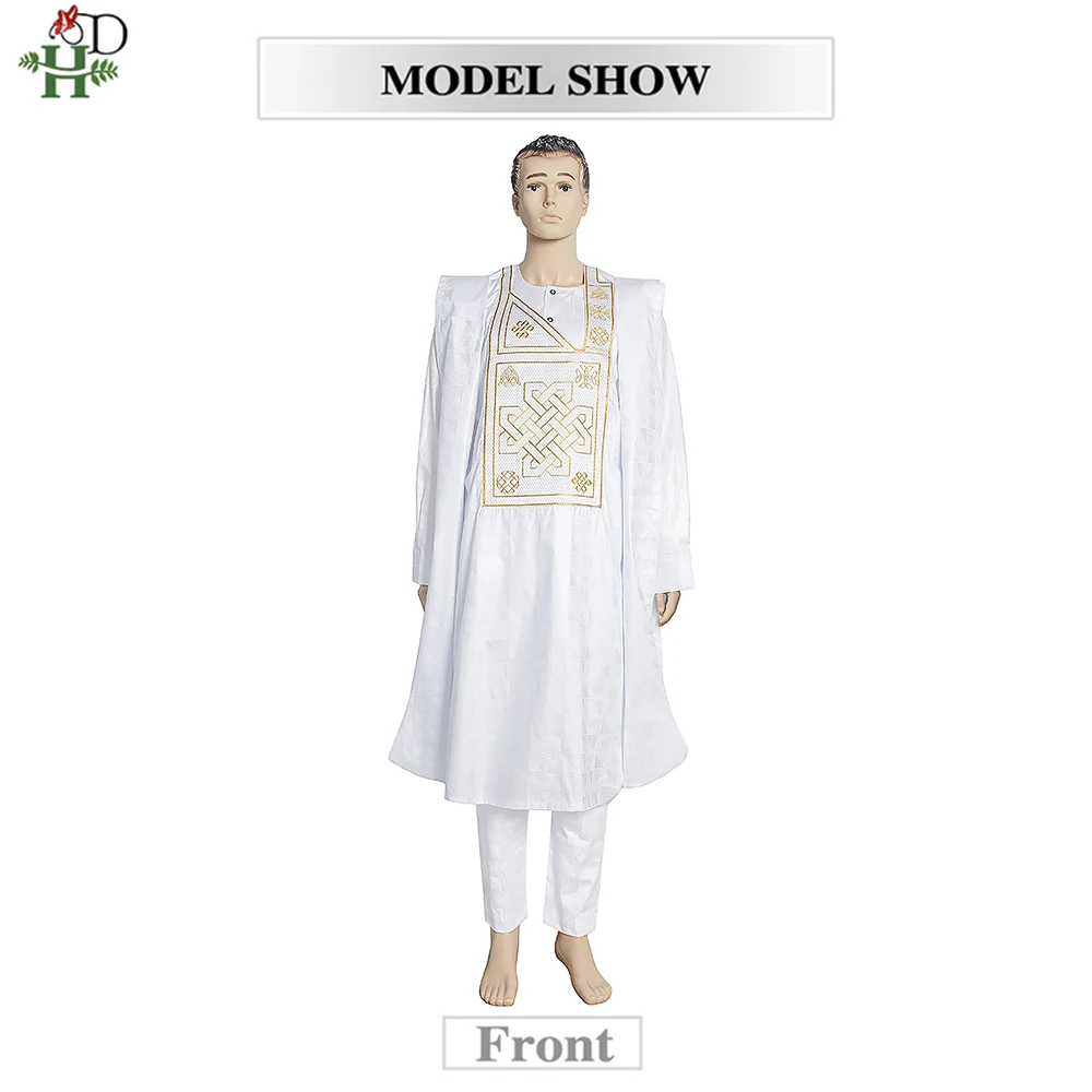 african fashion designers H&D African Bazin Riche Outfits Ankara Dashiki Men Agbada Traditional Boubou Shirt Pants 3 PCS Set Wedding Party Clothes african attire