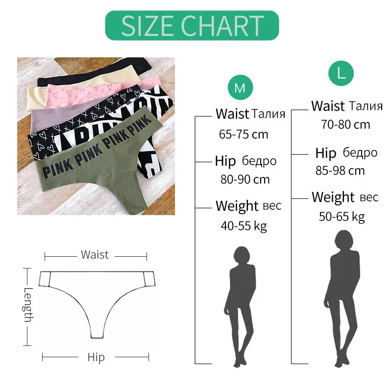 Sexy G-string Women Underwear Panties PINK Letter Thongs Seamless Briefs  Soft Heart Lingerie Low Waist Lady Erotic Thong Girls