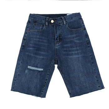 

Women Plus Size Fashion Summer High Waist Skinny Jeans Knee Length Hole Ripped Denim Capri Slim Streetwear Stretch Casual Pants