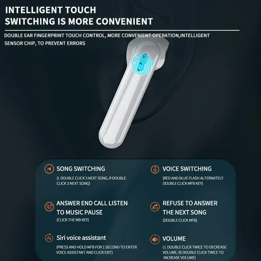 TWS Earphone Bluetooth Wireless Sports Gaming Headphones Mini Hifi Sound Earbud Noise Canceling Headset with Mic for Xiaomi Oppo