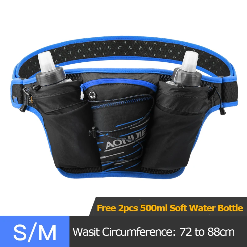 AONIJIE Hydration Belt Waist Bag Marathon Jogging Cycling Running Fanny Pack Cell Phone Holder Free 2pcs 500ml Water Bottle W959 - Цвет: SM Black Blue