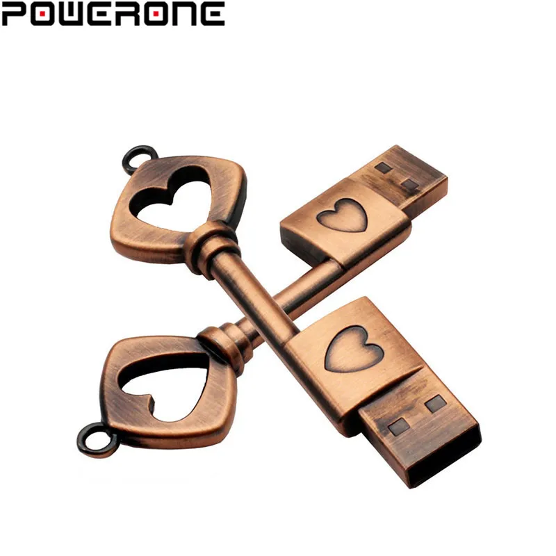 POWERONE cuprum металлический ключ в форме сердца usb флеш накопитель 8 ГБ 16 32 64 Гб карта