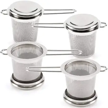 

Tea Infusers for Loose Leaf Tea [Set of 4] Stainless Steel Fine Mesh Tea Strainer with Handle and Lid, Reusable Tea Steeper for