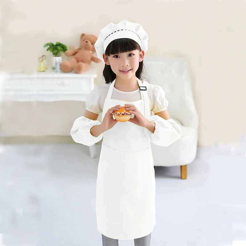 White Apron Детский фартук нарукавник шапка платок детский сад кухня Выпечка живопись для приготовления пищи Ремесло Искусство нагрудники фартук рекламные фартуки - Цвет: White Apron
