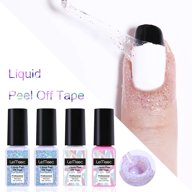 

LEMOOC 8ml Peel Off Liquid Tape Fruity Glitter Odor-free White Pink Nail Cuticle Guard Anti-freezing Nail Care Protector