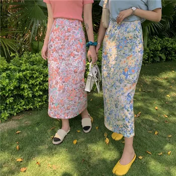 

A Line Holiday Beach Ladies Print Skirt 2020 High Waist Elegant Long Boho Skirt Faldas Vintage Chiffon Floral Summer Women Skirt