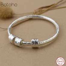 Настоящее серебро S925 браслеты для женщин и мужчин прекрасный браслет из бусин Винтаж неровный лицо ручной работы ювелирные изделия этнические Bijoux подарок