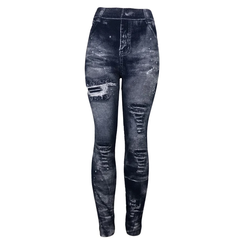 navy blue Модные Классические тянущиеся тонкие леггинсы женские сексуальные имитирующие джинсы обтягивающие Джеггинсы обтягивающие брюки размера плюс Лидер продаж - Цвет: navy blue
